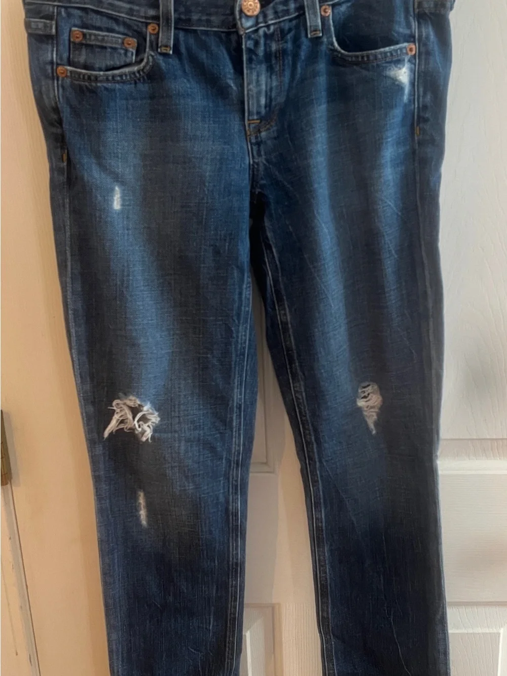 J. Crew Dark Blue Distressed Skinny Jeans